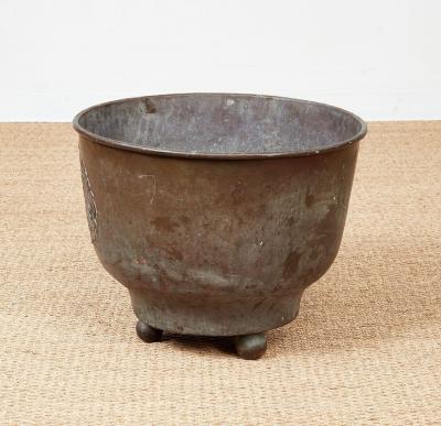 Patinated Kindling Bin with a Baronial Crest