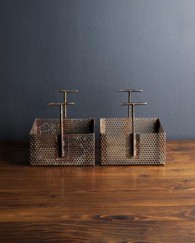 Patinated Perforated Steel Industrial Basket United States 20th C