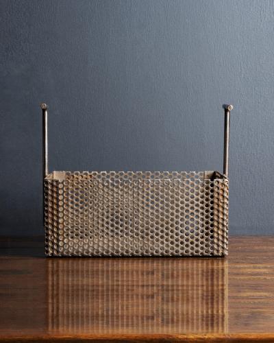 Patinated Perforated Steel Industrial Basket United States 20th C