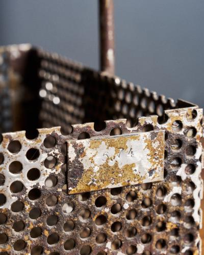 Patinated Perforated Steel Industrial Basket United States 20th C