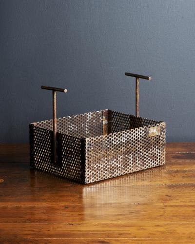 Patinated Perforated Steel Industrial Basket United States 20th C