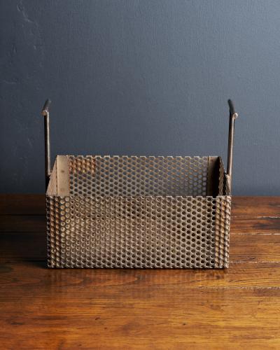 Patinated Perforated Steel Industrial Basket United States 20th C