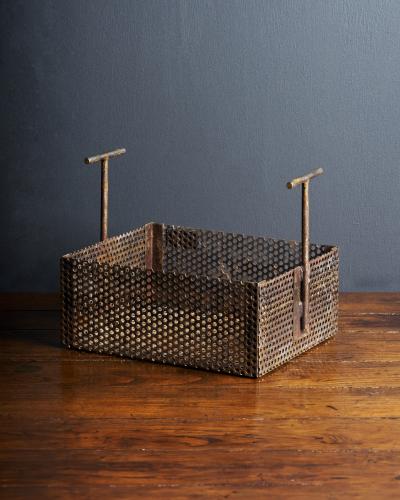 Patinated Perforated Steel Industrial Basket United States 20th C