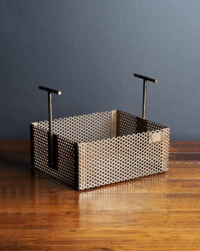 Patinated Perforated Steel Industrial Basket United States 20th C
