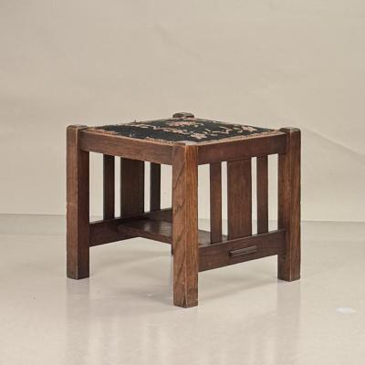 Patinated Quarter Sawn Oak Arts Crafts Stool by J M Young Sons