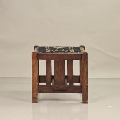 Patinated Quarter Sawn Oak Arts Crafts Stool by J M Young Sons