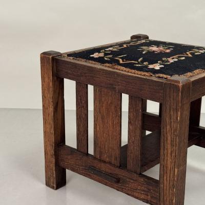 Patinated Quarter Sawn Oak Arts Crafts Stool by J M Young Sons