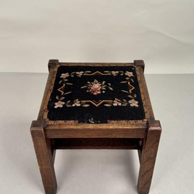 Patinated Quarter Sawn Oak Arts Crafts Stool by J M Young Sons