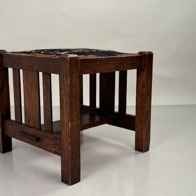 Patinated Quarter Sawn Oak Arts Crafts Stool by J M Young Sons