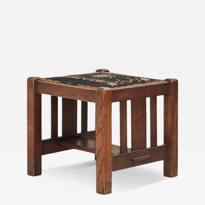 Patinated Quarter Sawn Oak Arts Crafts Stool by J M Young Sons