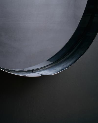 Patinated Steel Mirror Italy c 1970