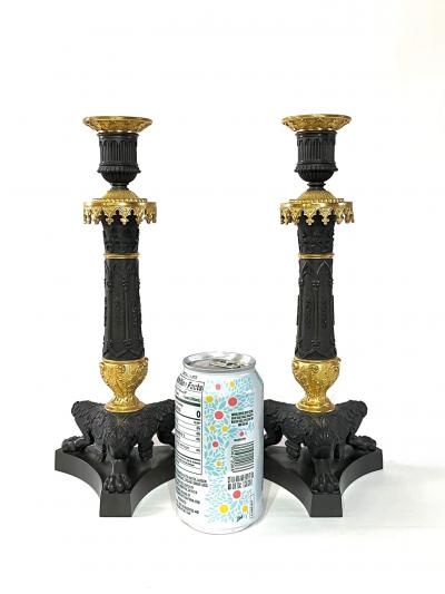 Patinated and Ormolu Bronze Gothic Style Candlesticks France circa 1825