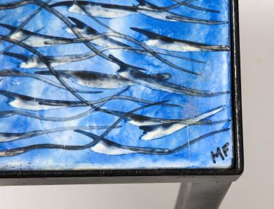 Patrice Dangel Wrought Iron Table with Hand Glazed Tiles by Marius Fernandez Patrice Dangel