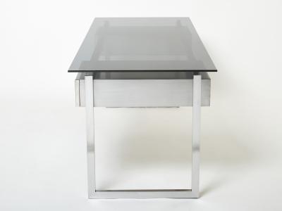 Patrice Maffei Desk table Patrice Maffei for Kappa brushed steel smoked glass 1970