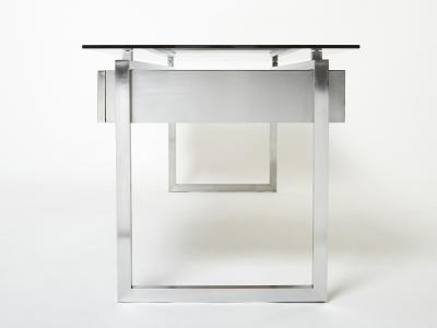 Patrice Maffei Desk table Patrice Maffei for Kappa brushed steel smoked glass 1970