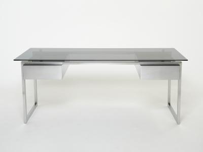 Patrice Maffei Desk table Patrice Maffei for Kappa brushed steel smoked glass 1970