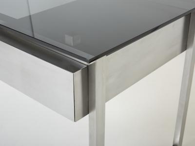 Patrice Maffei Desk table Patrice Maffei for Kappa brushed steel smoked glass 1970