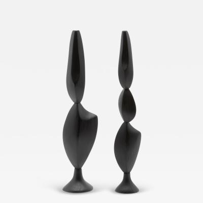 Patrick Coard Pair of Modern Abstract Sculptures in Black Oak by Patrick Coard Paris