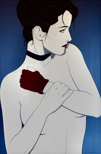 Patrick Nagel Woman with Glove Large Framed Screen Print by Patrick Nagel