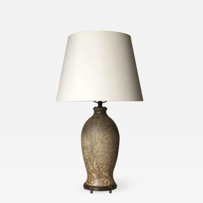 Patrick Nordstrom Table lamp with exquisite mottled glaze and mounts by Patrick Nordstr m