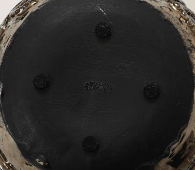 Patterned Ceramic Moonvase with Reflective Black Chrome Glaze Made By Aram C 