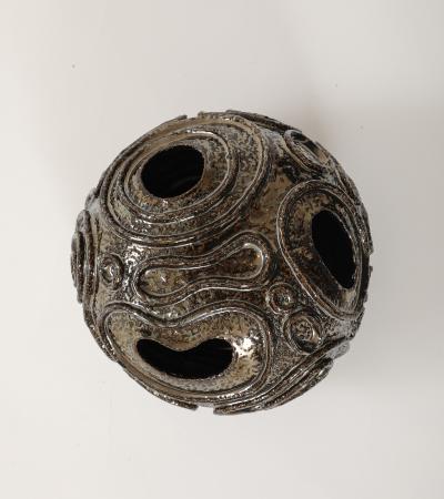 Patterned Ceramic Moonvase with Reflective Black Chrome Glaze Made By Aram C 