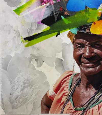 Paul Andre Larocque Mixed Media Painting Fruit Lady 