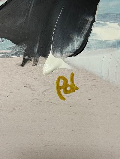 Paul Andre Larocque Paul Andre Larocque Mixed Media Abstract Painting Of a Ship on the Beach