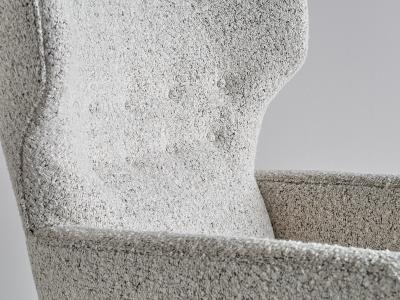 Paul Boman Paul Boman Wingback Chair in Pearl Boucl Fabric and Beech Finland 1940s