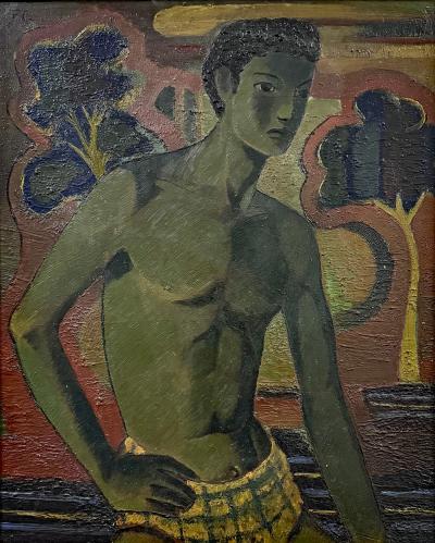 Paul Cocagne Paul Cocagne Belgian 1910 1994 Portrait of a Young Man in Swimsuit c 1945