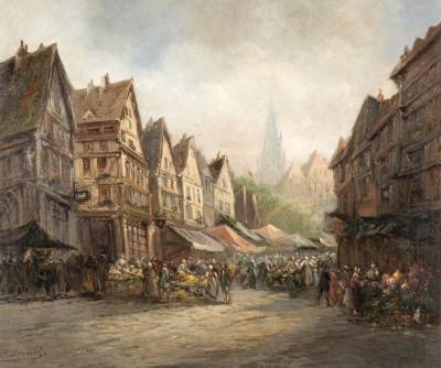 Paul Denarie Market Scene Strasbourg Paris 