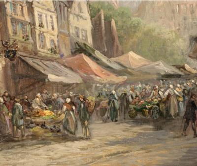 Paul Denarie Market Scene Strasbourg Paris 