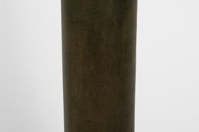 Paul Dupr Lafon 1950s Leather and oak table lamp in the style of Paul Dupre Lafon