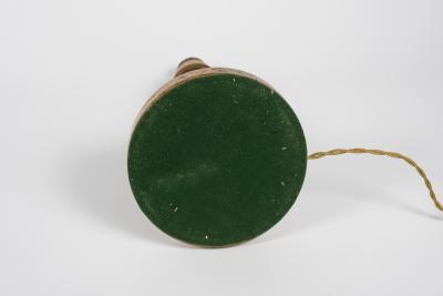 Paul Dupr Lafon 1950s Leather and oak table lamp in the style of Paul Dupre Lafon
