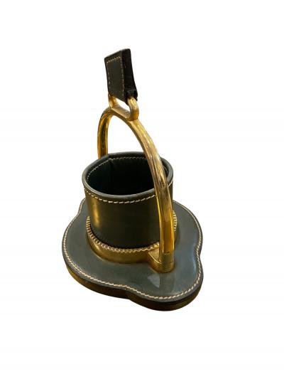 Paul Dupr Lafon 1950s Stitched leather pen holder by Paul Dupr Lafon for Herm s