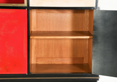 Paul Dupr Lafon IMPORTANT TAN AND RED GOATSKIN WITH LACQUERED EBONIZED WOOD CABINET ENFILADE