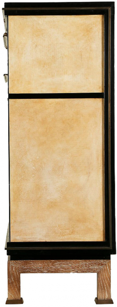 Paul Dupr Lafon IMPORTANT TAN AND RED GOATSKIN WITH LACQUERED EBONIZED WOOD CABINET ENFILADE
