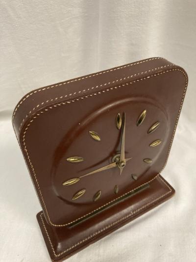 Paul Dupr Lafon Stitched leather desk clock