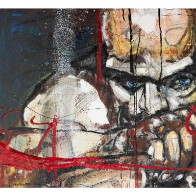 Paul Ecke Huge Expressionist Oil Painting by Paul Ecke Contemplation