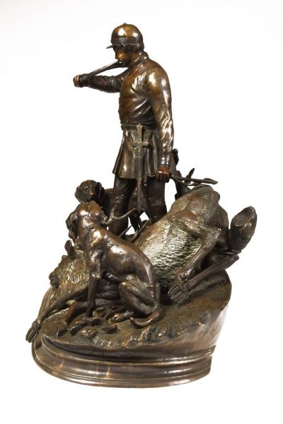 Paul Edouard Delabrierre Bronze statuary L Hallali hunting scene signed E Delabrierre C A 1875