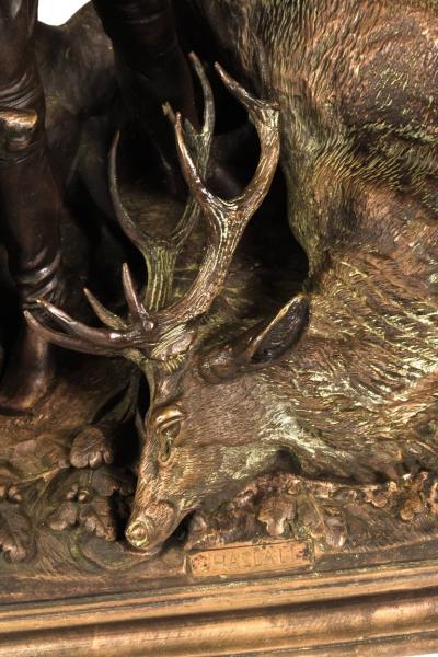 Paul Edouard Delabrierre Bronze statuary L Hallali hunting scene signed E Delabrierre C A 1875