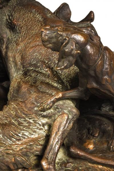 Paul Edouard Delabrierre Bronze statuary L Hallali hunting scene signed E Delabrierre C A 1875