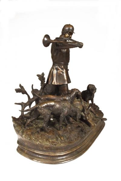 Paul Edouard Delabrierre Bronze statuary L Hallali hunting scene signed E Delabrierre C A 1875