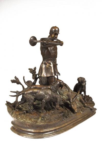 Paul Edouard Delabrierre Bronze statuary L Hallali hunting scene signed E Delabrierre C A 1875