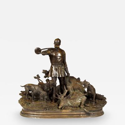 Paul Edouard Delabrierre Bronze statuary L Hallali hunting scene signed E Delabrierre C A 1875