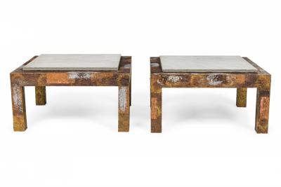 Paul Evans AmericanMixed Metal Clad Slate Top Coffee Tables manner of Paul Evans 