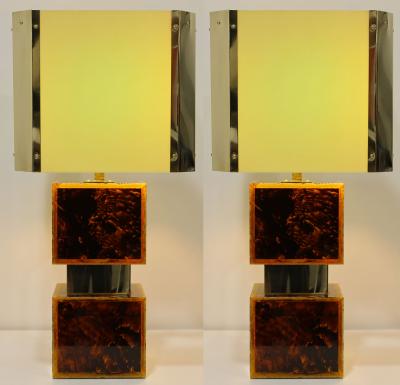 Paul Evans Brazilian Acrylic Resin and Brass Table Lamps