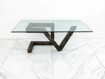 Paul Evans Brutalist Cast Metal Geometric Dining Table in the Manner of Paul Evans