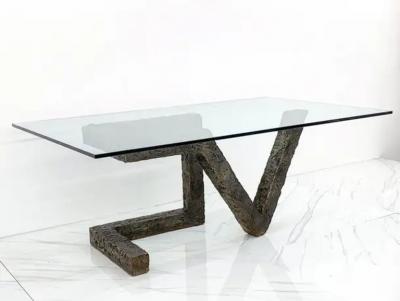 Paul Evans Brutalist Cast Metal Geometric Dining Table in the Manner of Paul Evans
