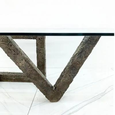 Paul Evans Brutalist Cast Metal Geometric Dining Table in the Manner of Paul Evans
